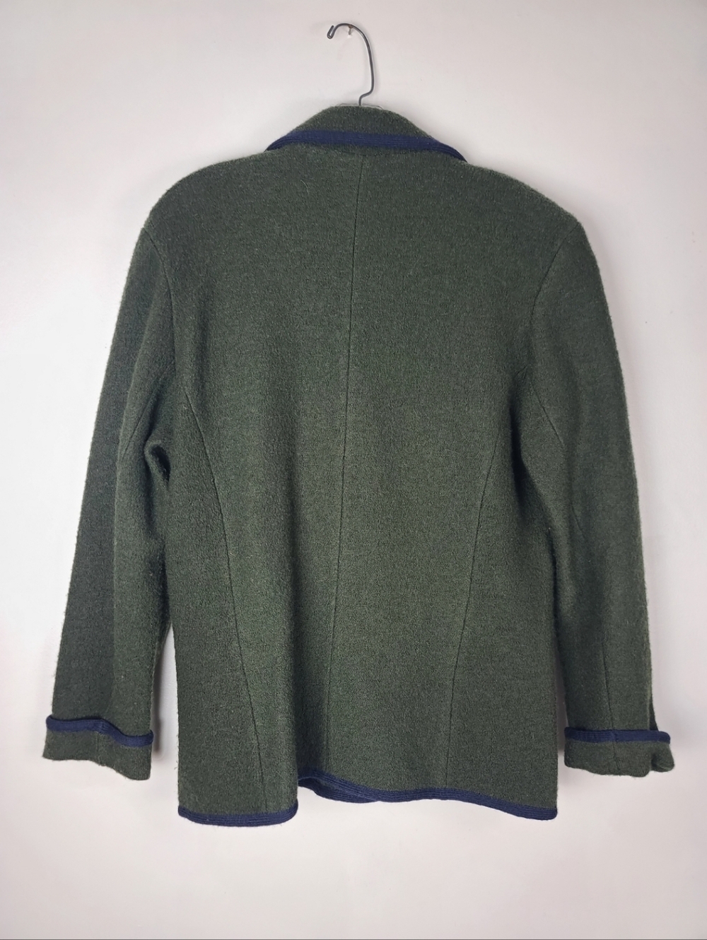 Green Contrast-Trim Women's Cardigan Blazer - Picture 3 of 10